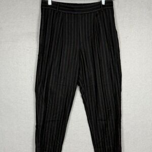 Vince Women's Pull On Trousers Pants Wool Blend Black w/Brown Stripes Size L